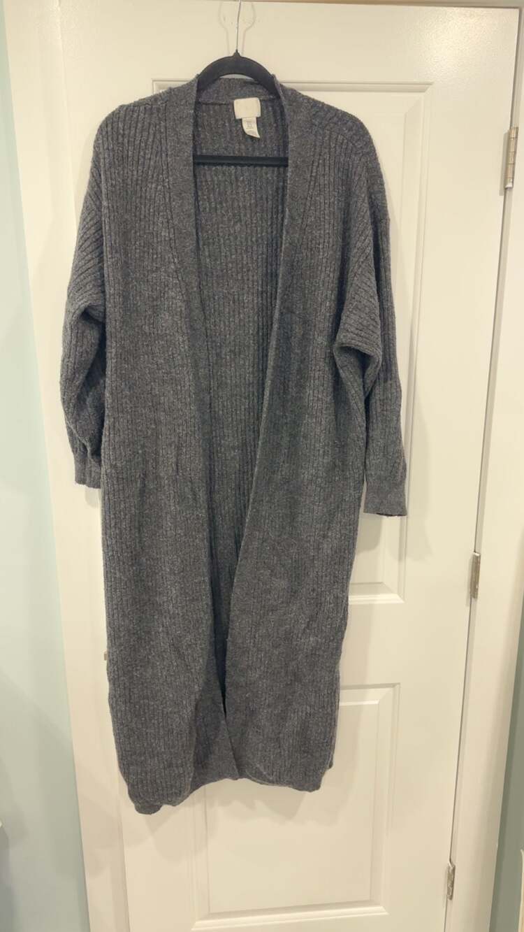 H&M Dark Grey Ribbed Knit Longline Open Front Cardigan XL